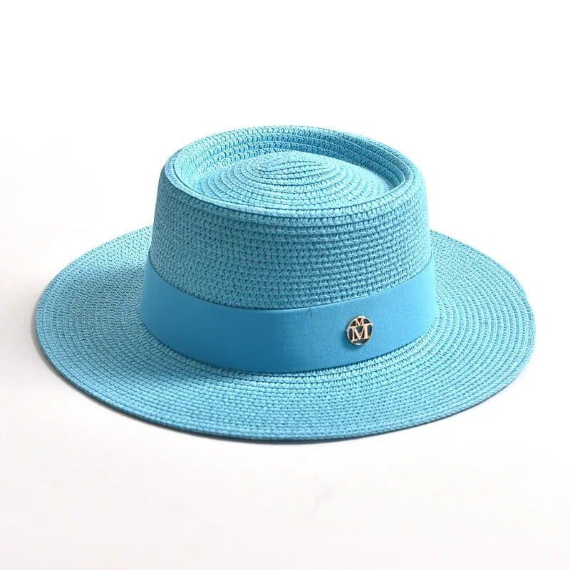 chapeau d'été féminin avec ruban turquoise