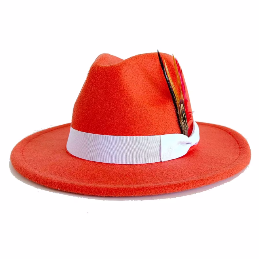chapeau plumes rouge orange