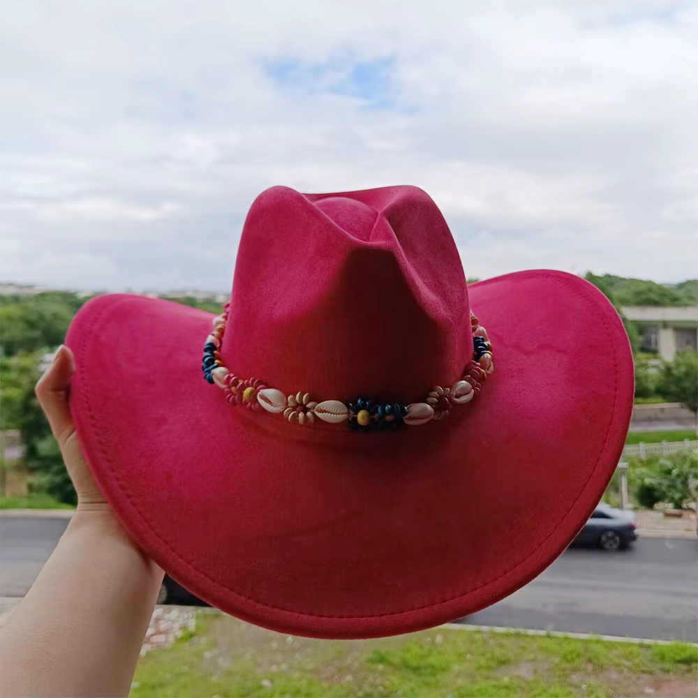 Chapeau de Cowboy bijou en daim coquillage bordeux