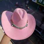 Chapeau de Cowboy bijou en daim rose clair