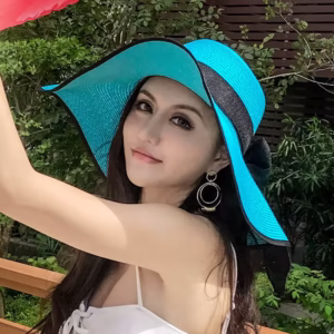 Chapeau de soleil été turquoise et noir