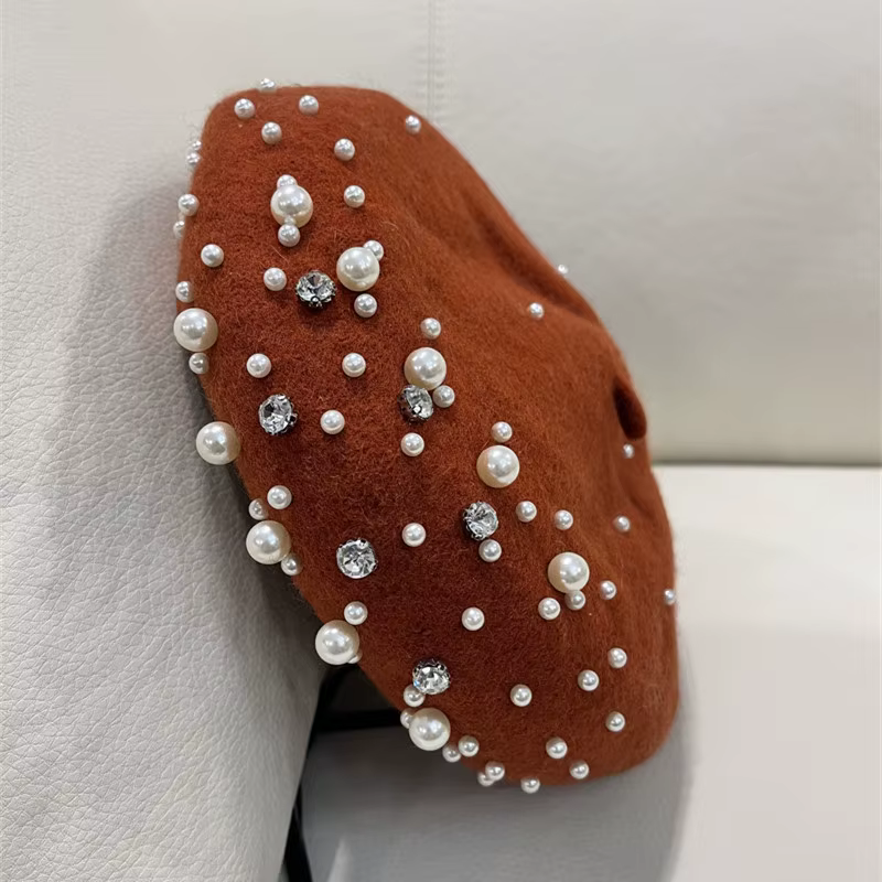 béret perles et strass orange