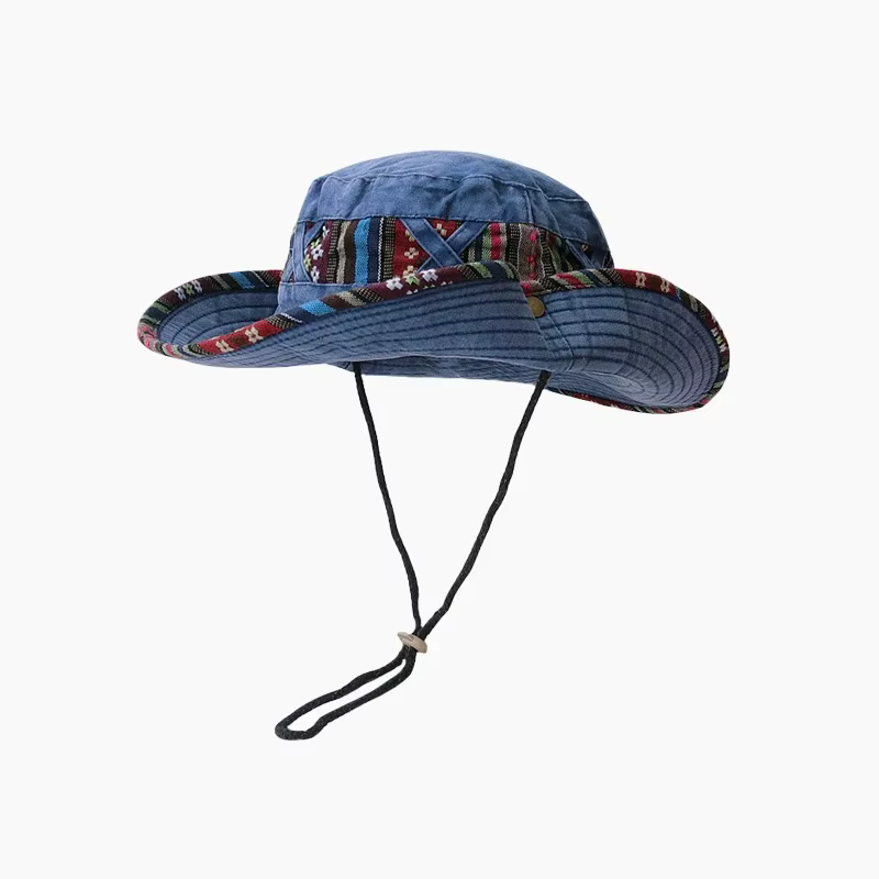 chapeau randonnée patchwork bleu